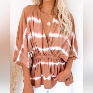 Vici Tie Dye V Neck Peplum Style Top